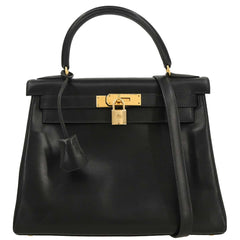Hermes Kelly Handbag Black Box Calf with Gold Hardware
