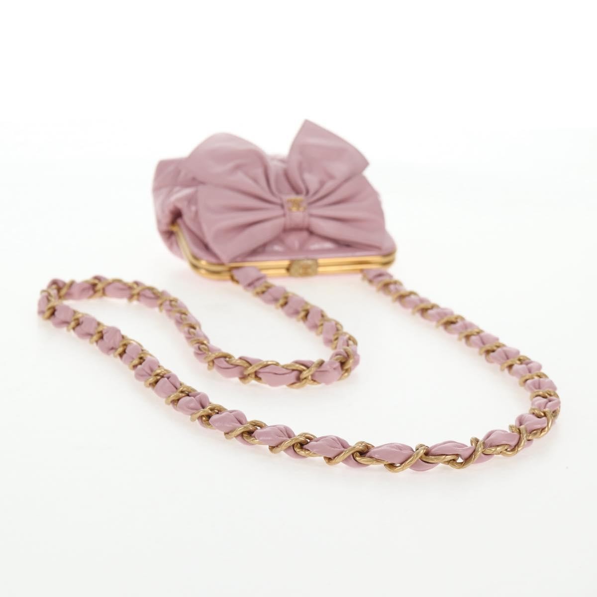 Chanel Bow Frame Clutch With Chain Quilted Patent with Lambskin