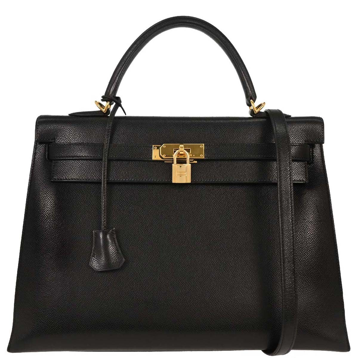 Hermes Kelly Handbag Black Courchevel with Palladium Hardware
