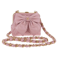 Chanel Bow Frame Clutch With Chain Quilted Patent with Lambskin