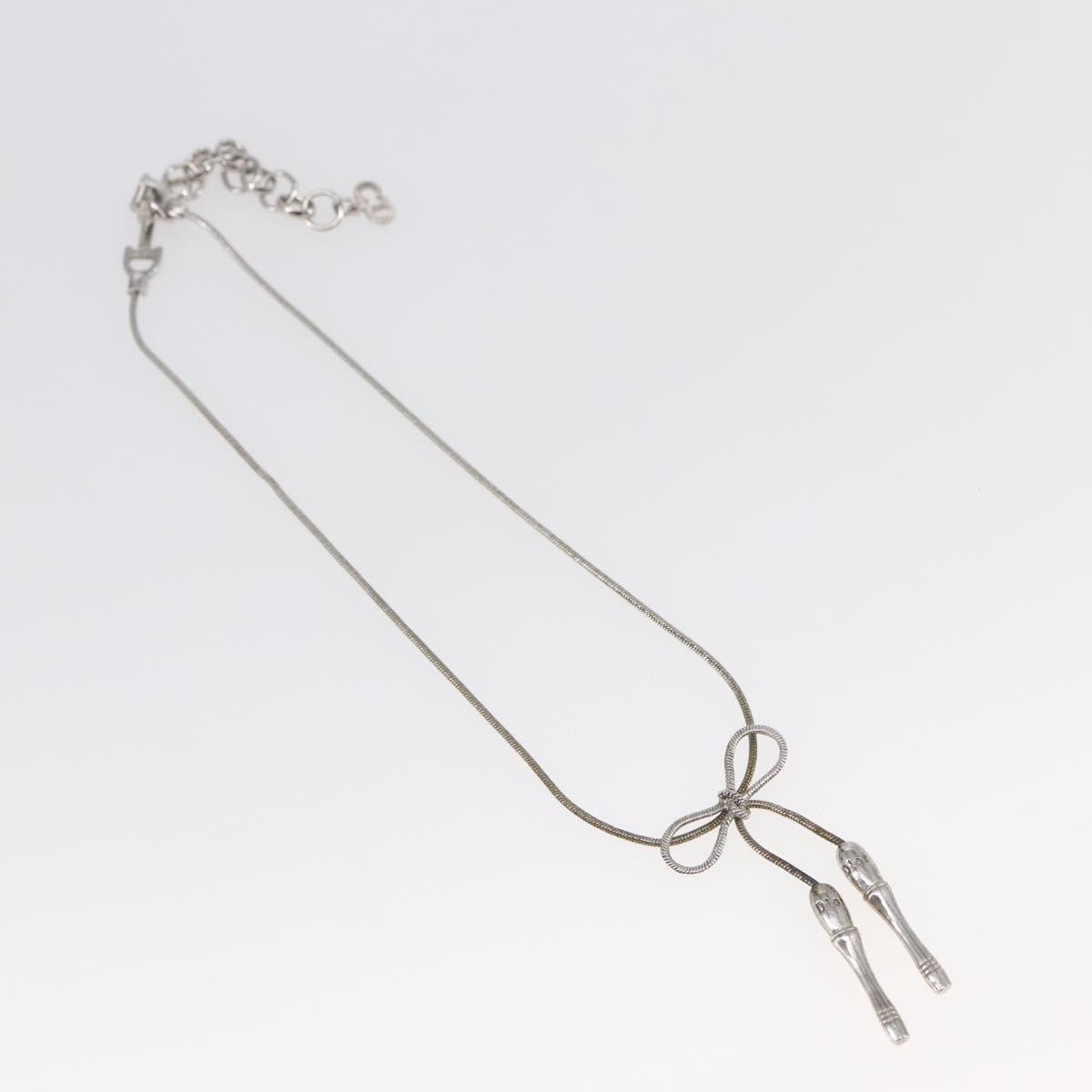 Christian Dior Bow CD Pendant Necklace Metal with Crystal
