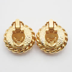 Chanel Vintage Round Clip-On Earrings Metal with Faux Pearl