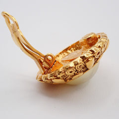 Chanel Vintage Round Clip-On Earrings Metal with Faux Pearl