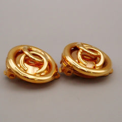 Chanel Vintage CC Round Clip-On Earrings Metal