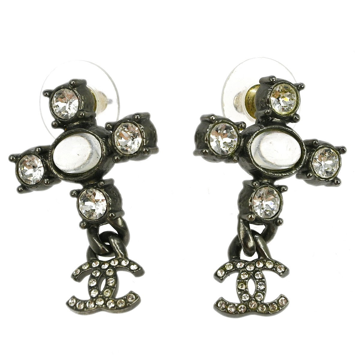 Chanel CC Dangle Earrings Metal with Crystals