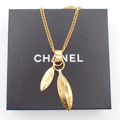 Chanel Feather CC Pendant Necklace Metal with Faux Pearl and Crystal