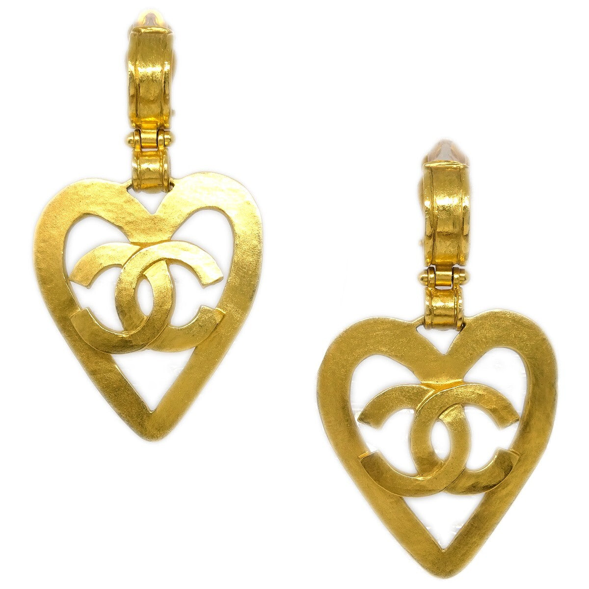 Chanel Vintage CC Heart Cut Out Drop Clip-On Earrings Metal