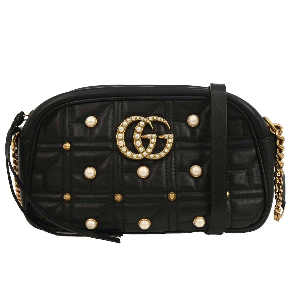 Gucci Pearly GG Marmont Shoulder Bag Embellished Matelasse Leather