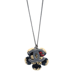Chanel CC Flower Ladybug Necklace Silver Plated and Acrylic