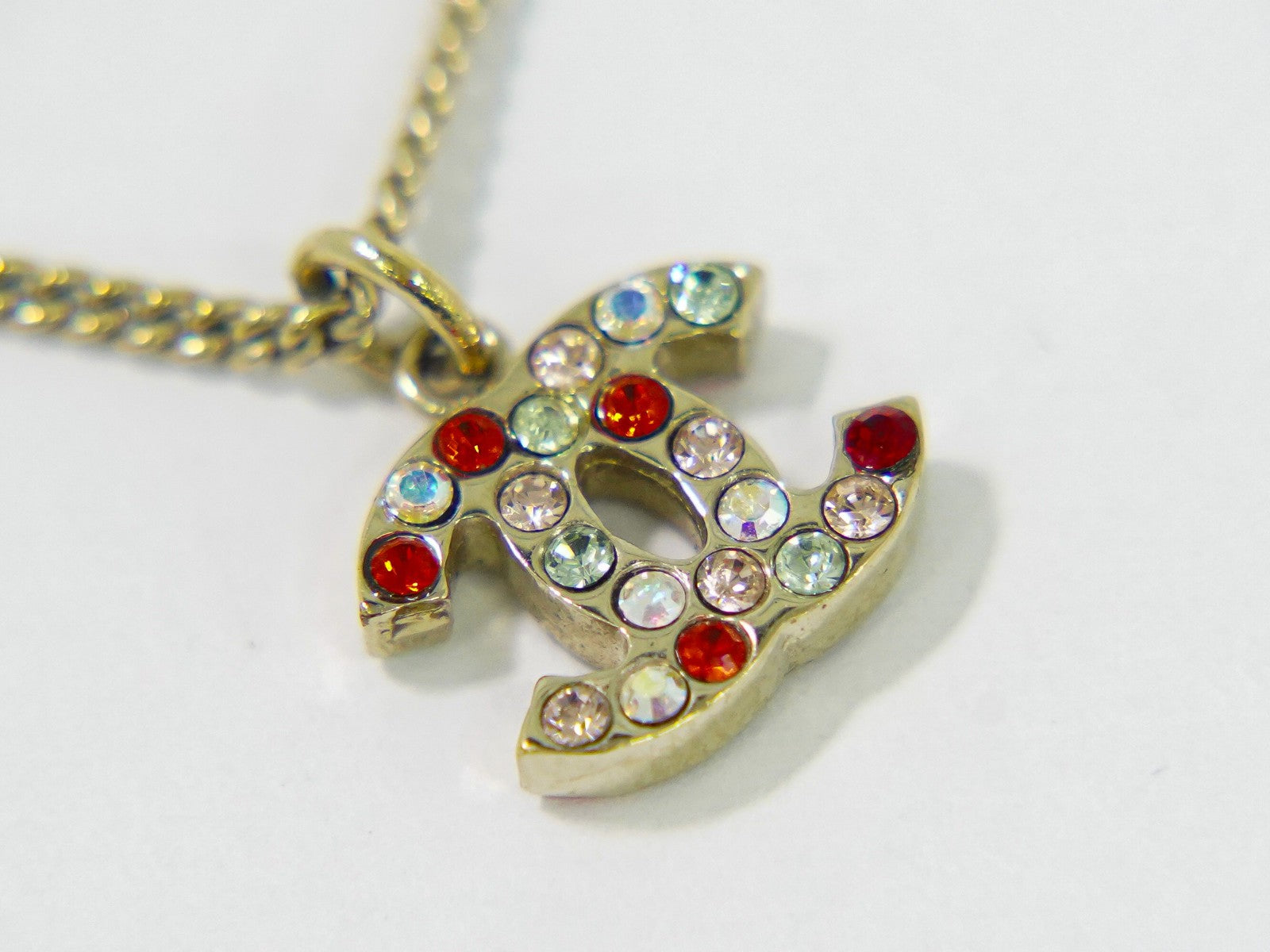 Chanel Rainbow CC Pendant Necklace Metal and Crystals