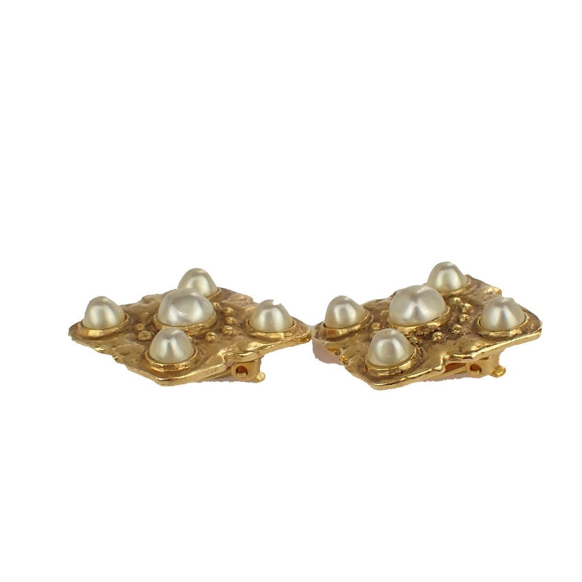 Chanel Vintage CC Diamond Clip-On Earrings Metal and Imitation Pearl
