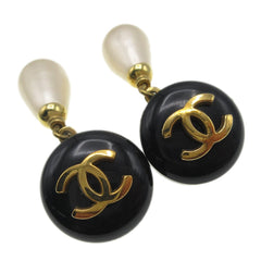 Chanel CC Dangle Earrings Metal with Faux Pearl