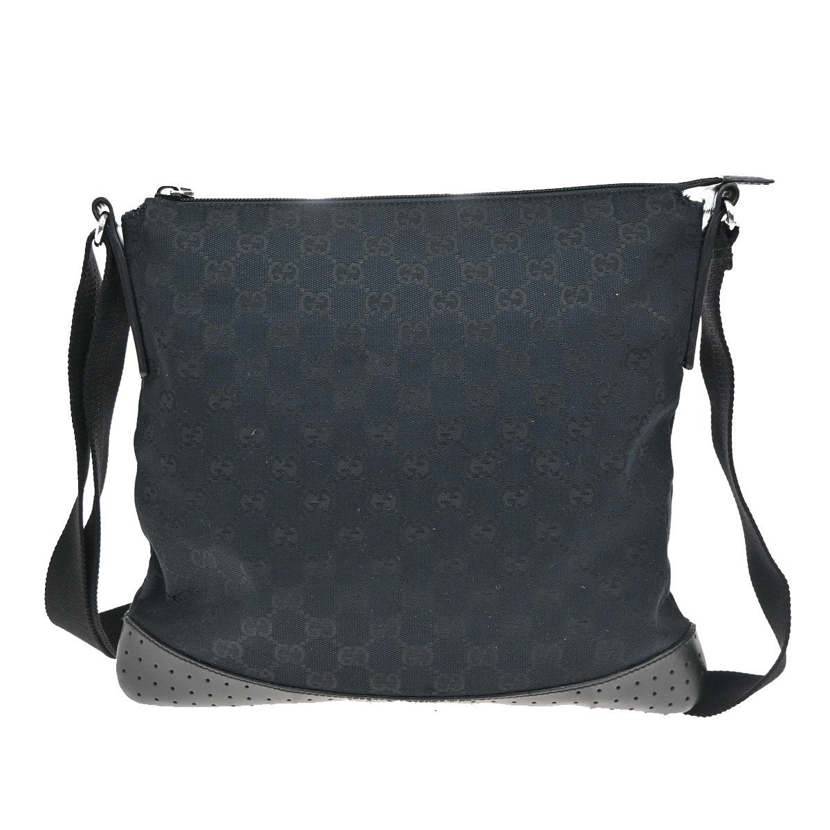 Gucci Zip Messenger Bag GG Canvas with Perforated Leather