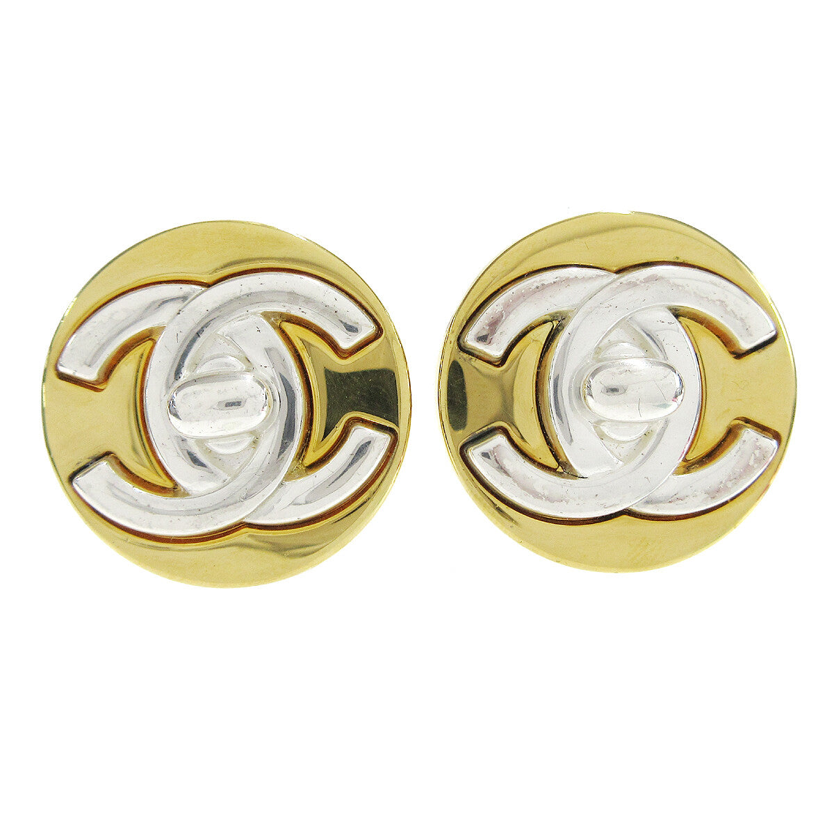 Chanel Round CC Turnlock Clip-On Earrings Metal