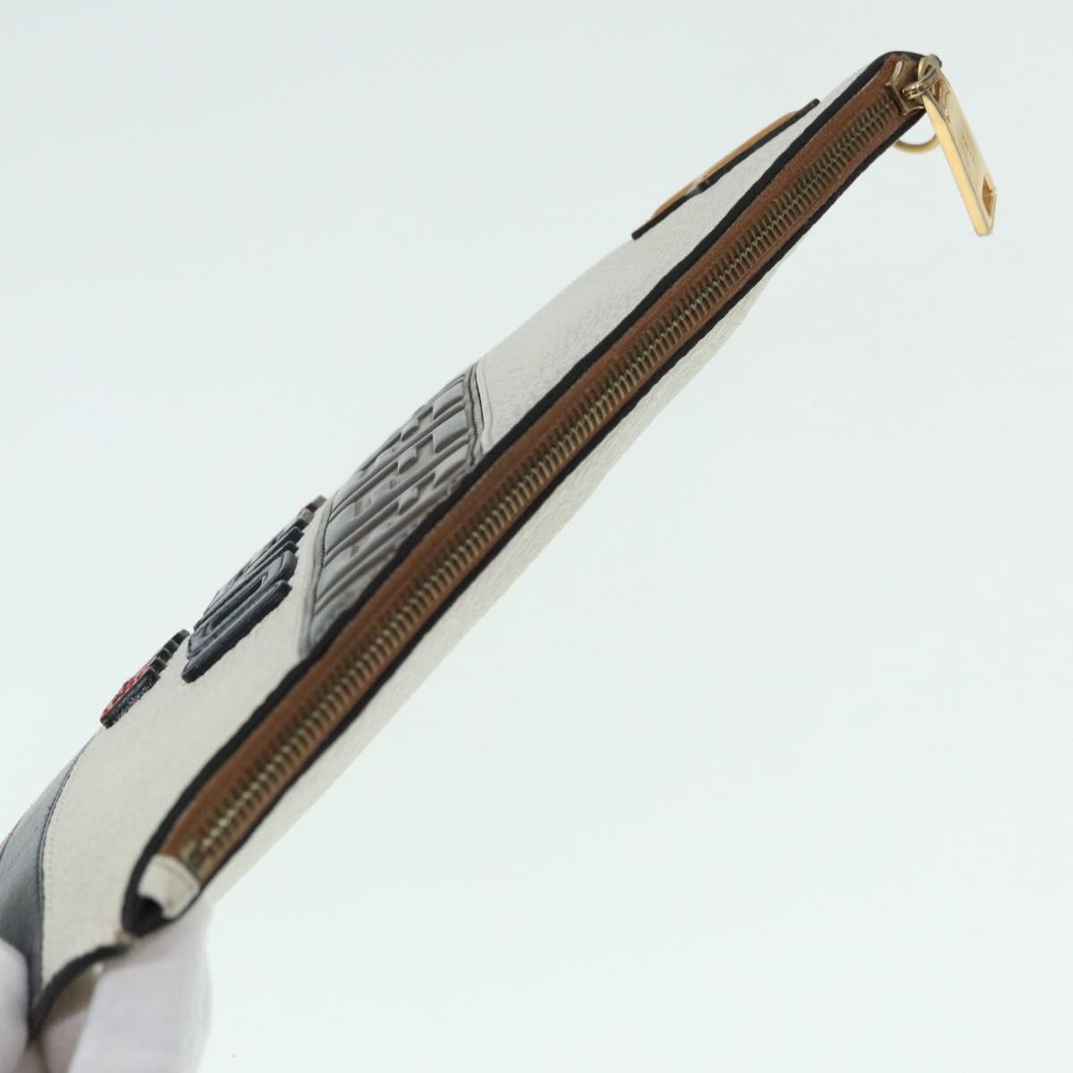 Fendi Mania Logo Zip Pouch Inlaid Leather