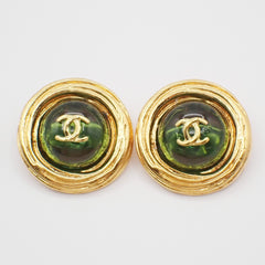 Chanel CC Button Clip-On Earrings Metal with Faux Pearl