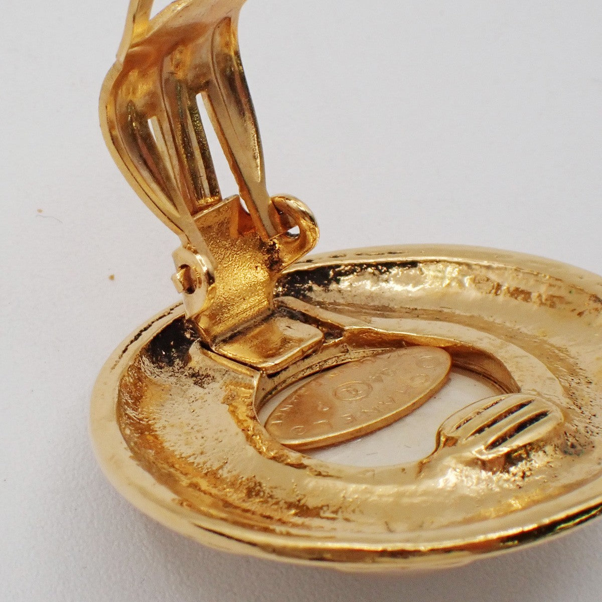 Chanel Vintage Round Clip-On Earrings Metal with Faux Pearl