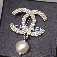 Chanel CC Drop Brooch Metal and Faux Pearls