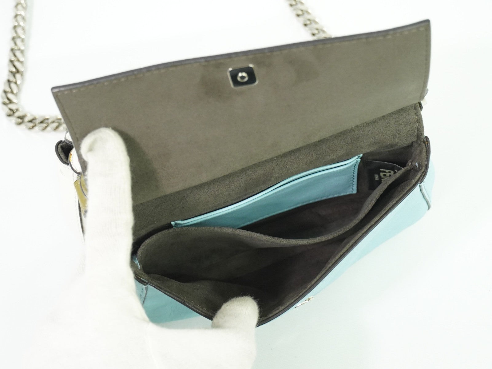 Fendi Double Baguette Embroidered Studded Leather