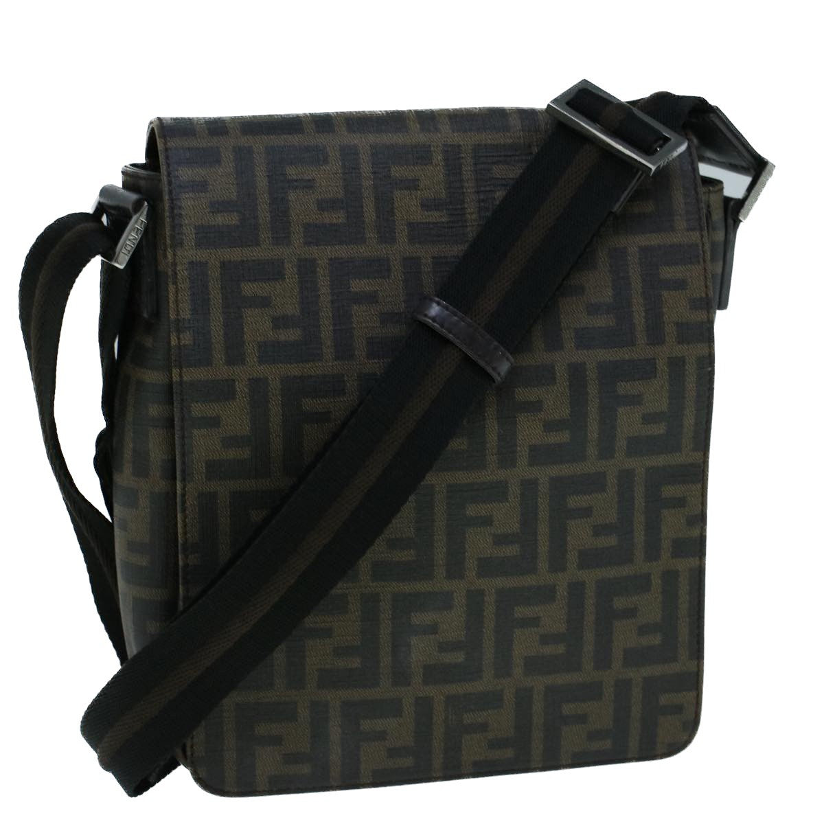 Fendi Flap Messenger Bag Zucca Coated Canvas