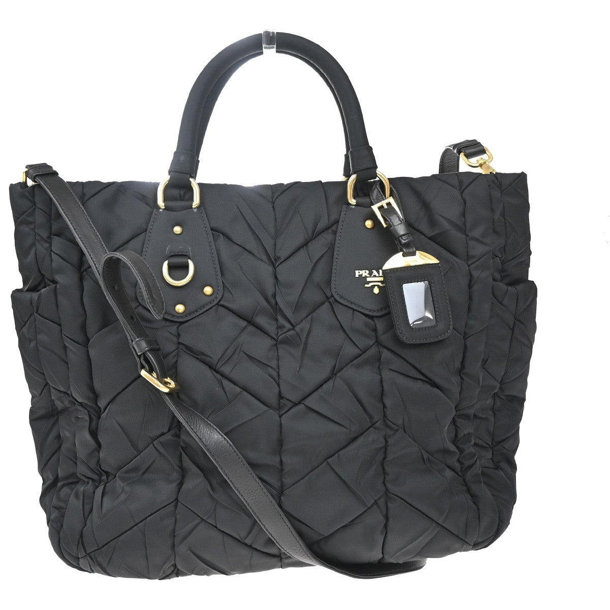 Prada Convertible Side Pocket Tote Chevron Tessuto