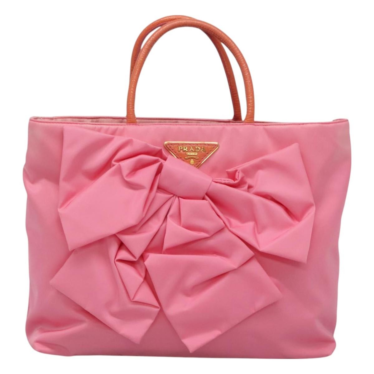 Prada Logo Bow Convertible Tote Tessuto with Leather
