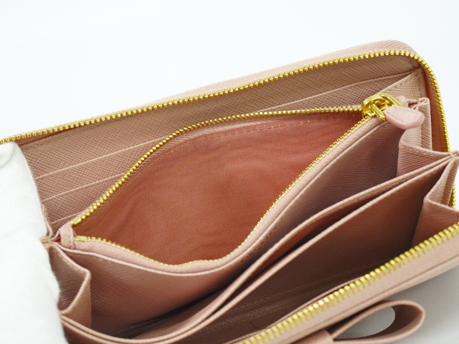 Prada Bow Zip Around Wallet Saffiano Leather