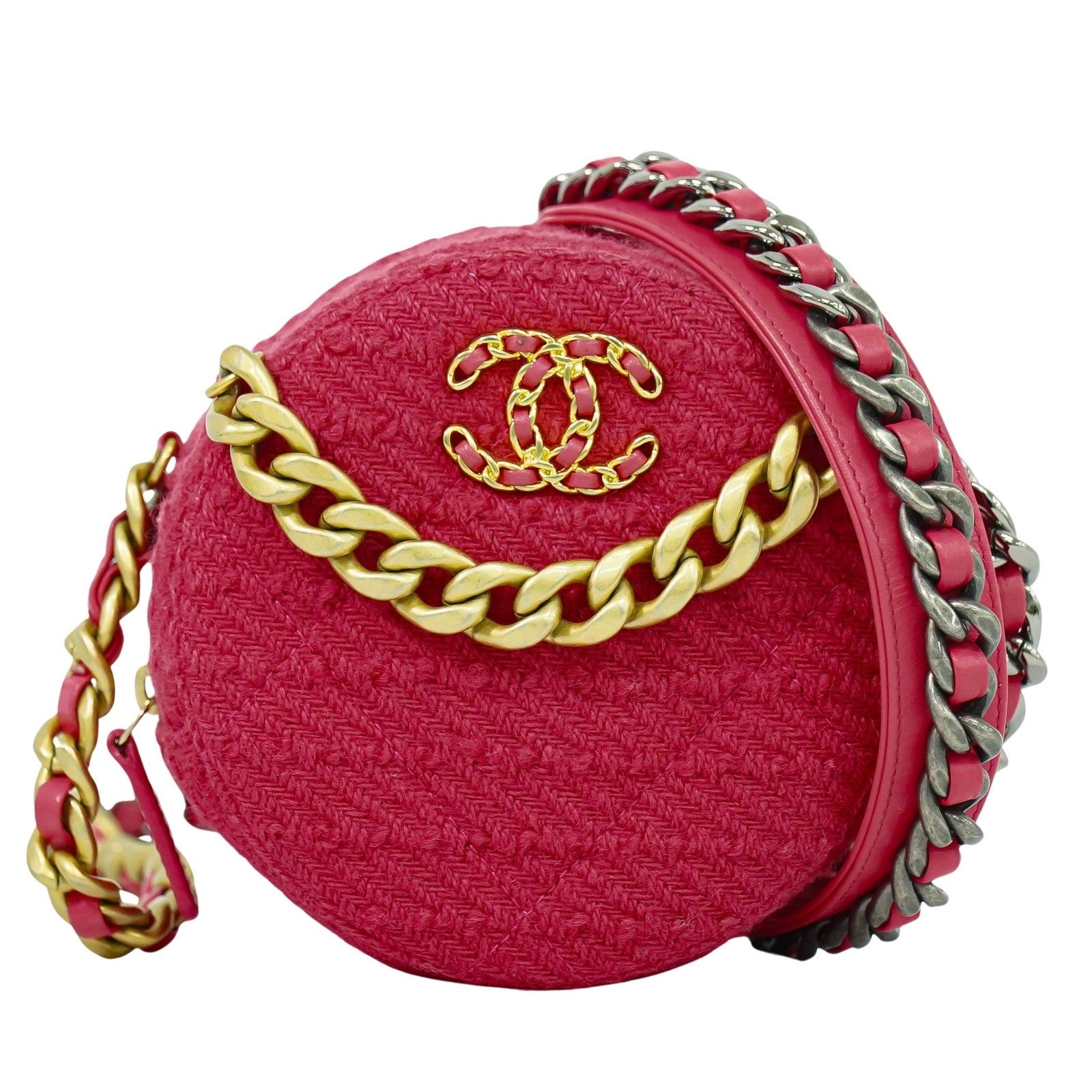 Chanel 19 Round Clutch with Chain Quilted Tweed