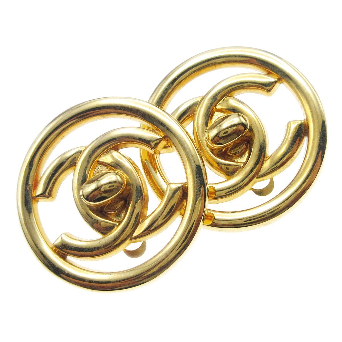 Chanel Round CC Turnlock Clip-On Earrings Metal