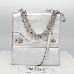 Prada Double Turn Lock Shoulder Bag Leather