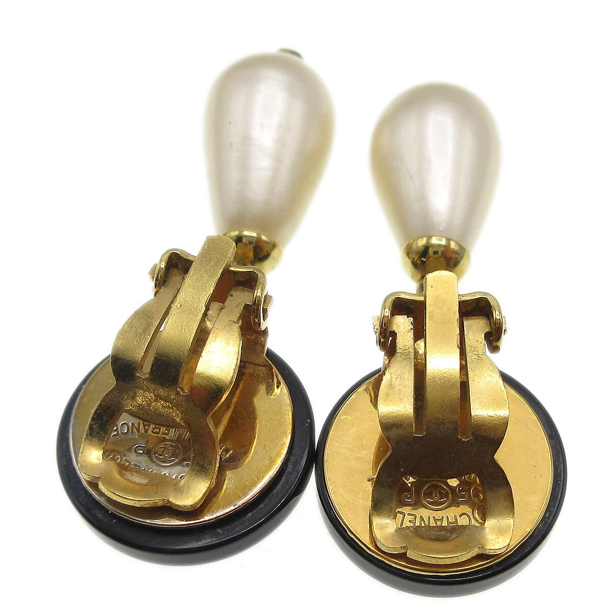 Chanel CC Dangle Earrings Metal with Faux Pearl