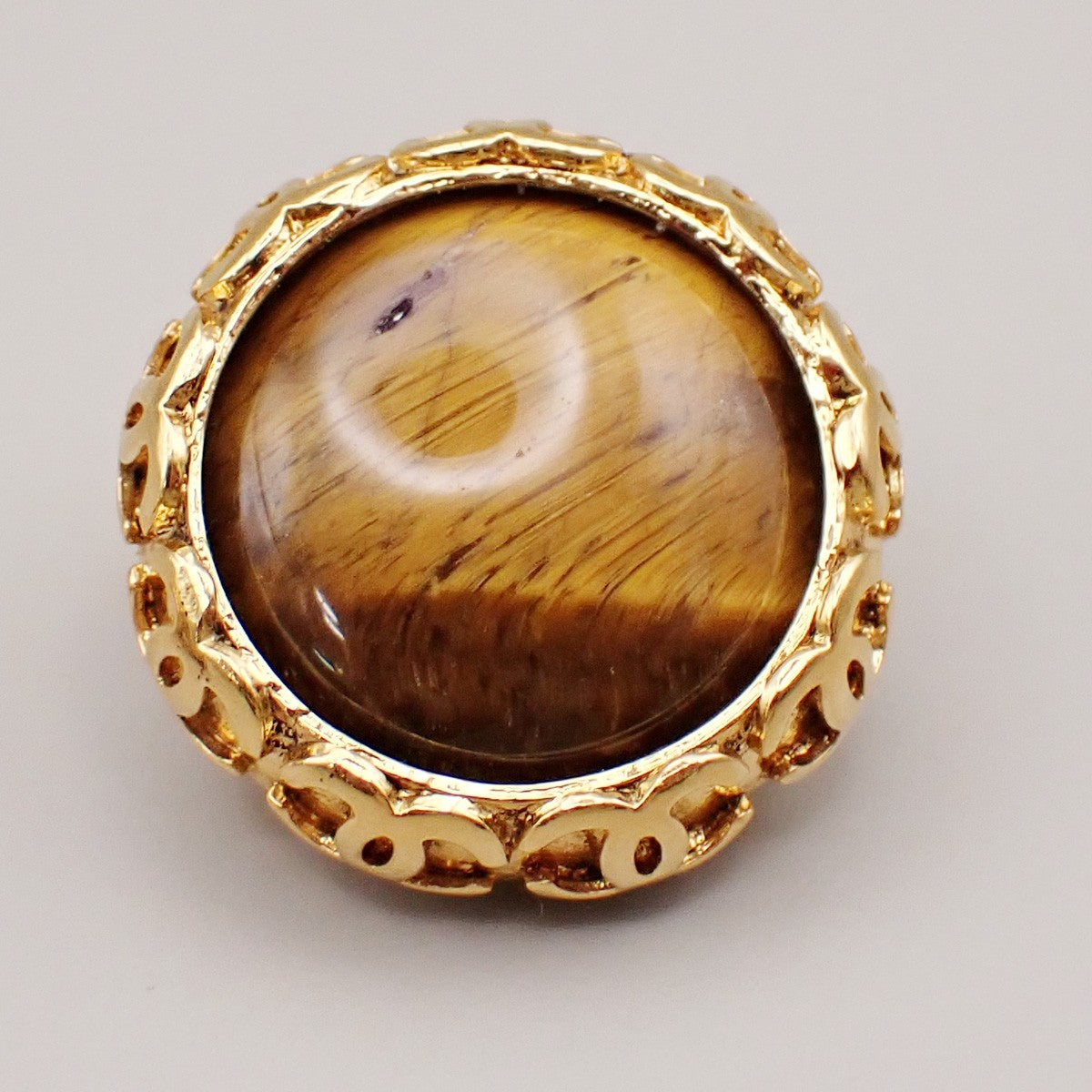 Chanel Vintage CC Round Button Clip-On Earrings Metal and Wood