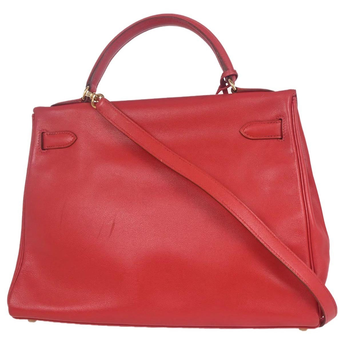 Hermes Kelly Handbag Red Gulliver with Gold Hardware