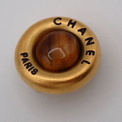 Chanel Vintage Round CC Button Clip-On Earrings Metal and Resin