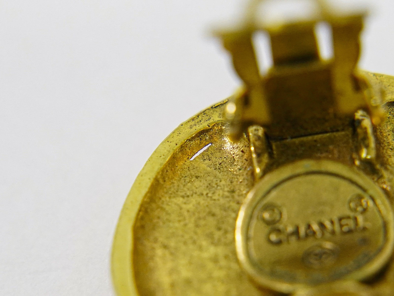 Chanel Vintage CC Logo Round Clip on Earrings Textured Metal