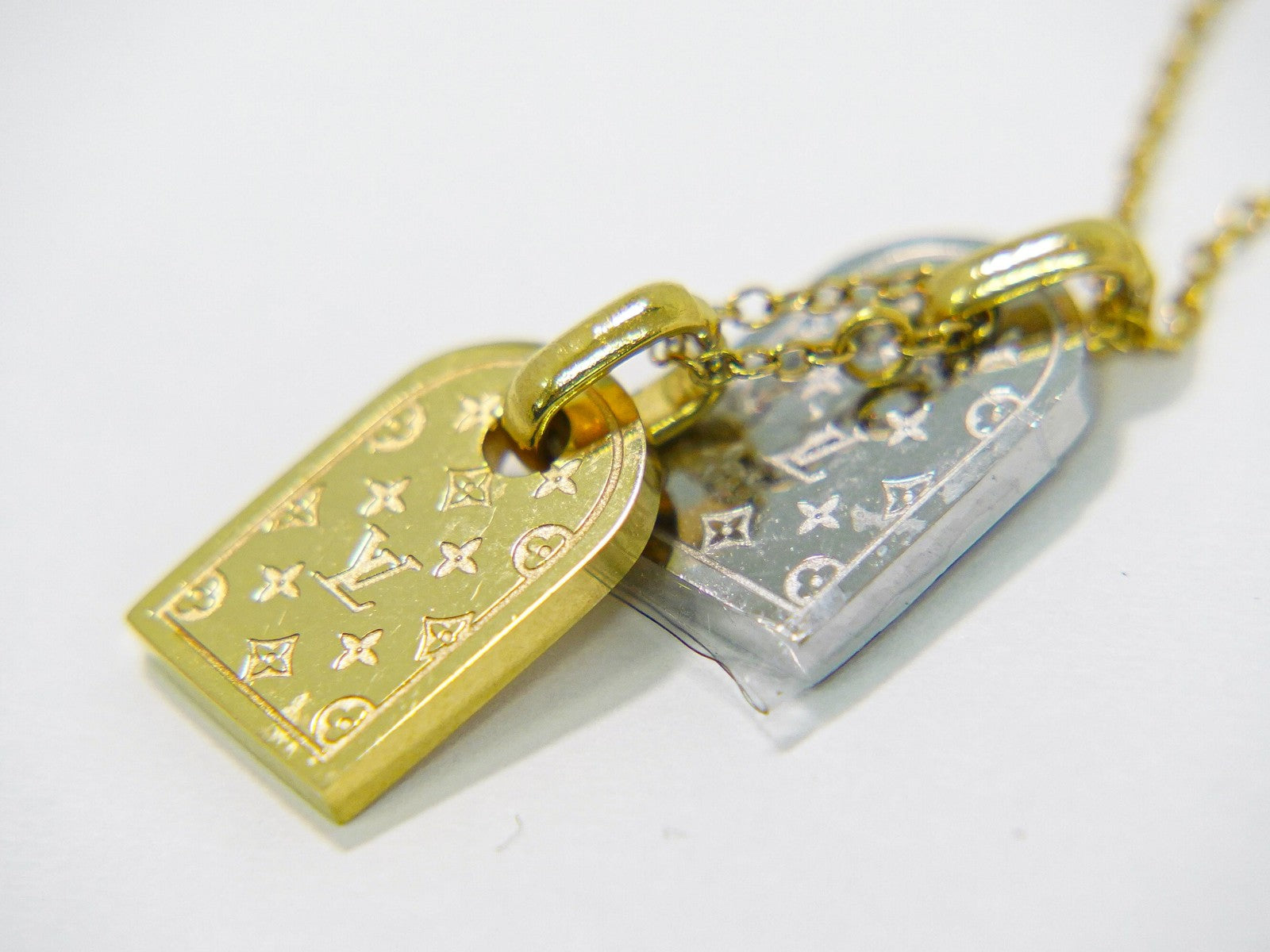 Louis Vuitton Nanogram Name Tag Pendant Necklace Metal