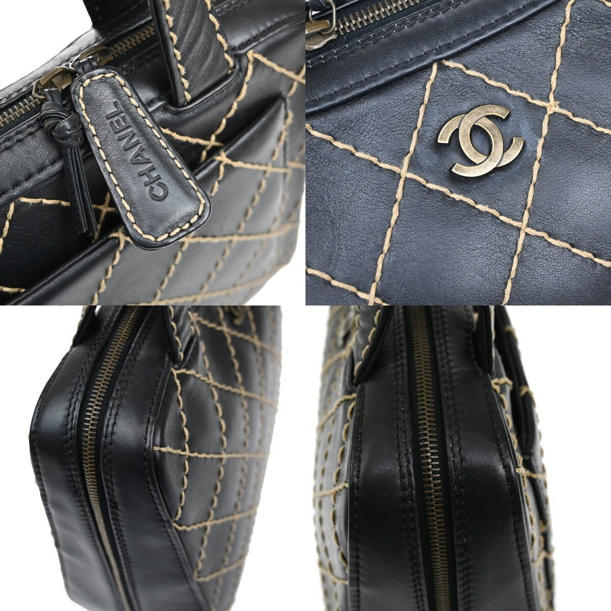 Chanel Surpique Zip Around Satchel Quilted Leather