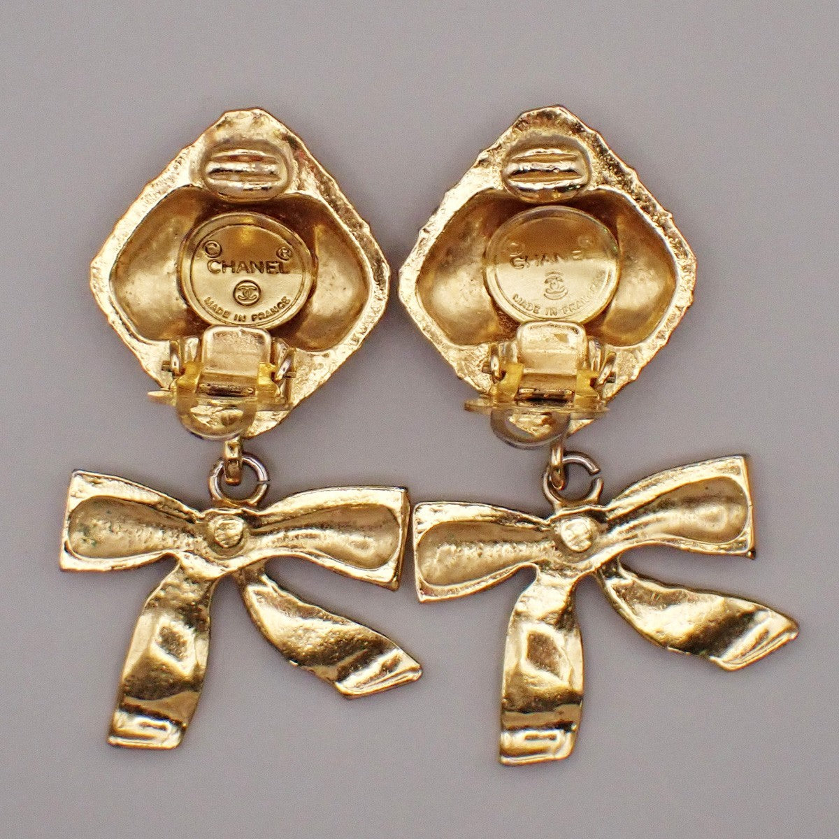 Chanel Vintage Clip On Bow Earrings Metal