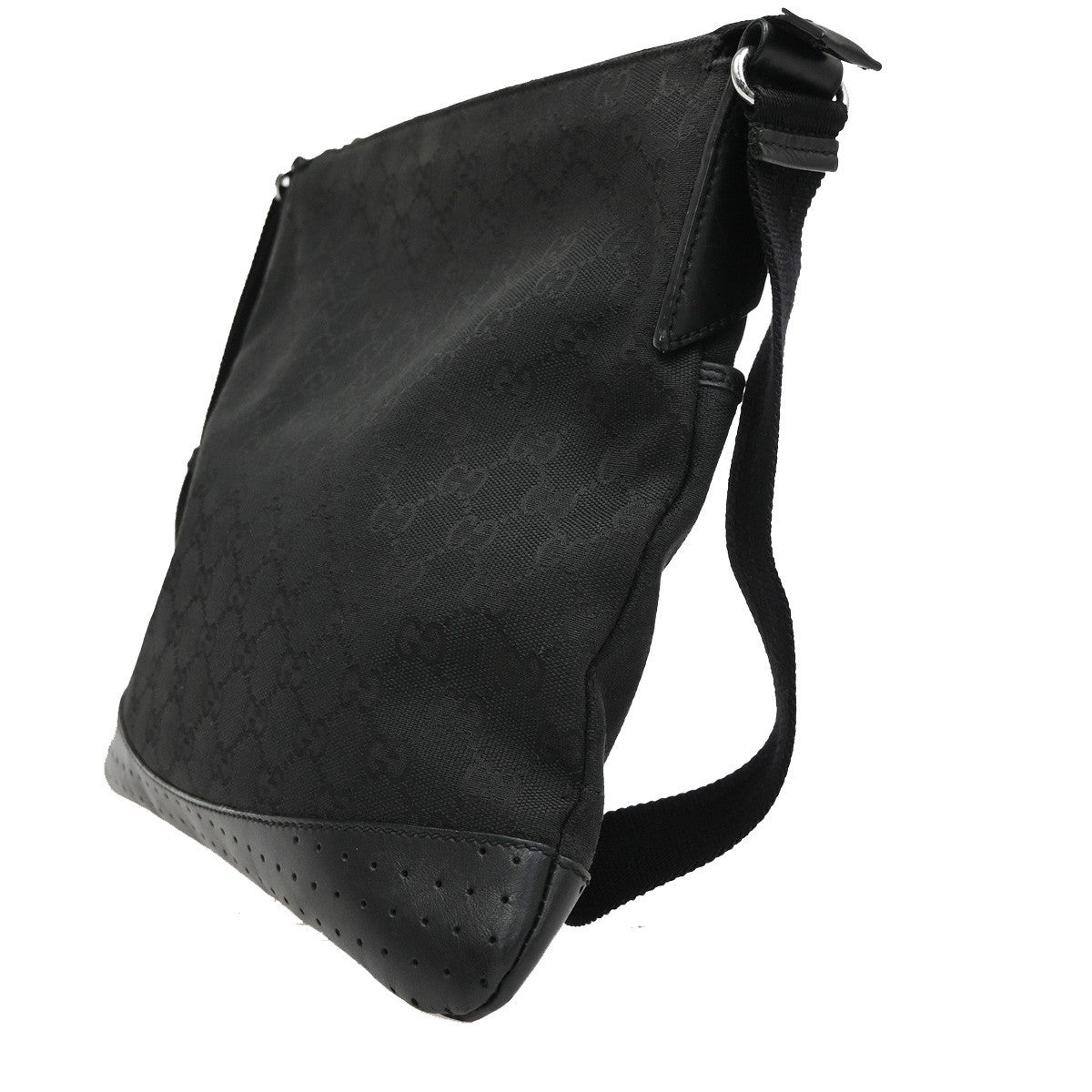 Gucci Zip Messenger Bag GG Canvas with Perforated Leather