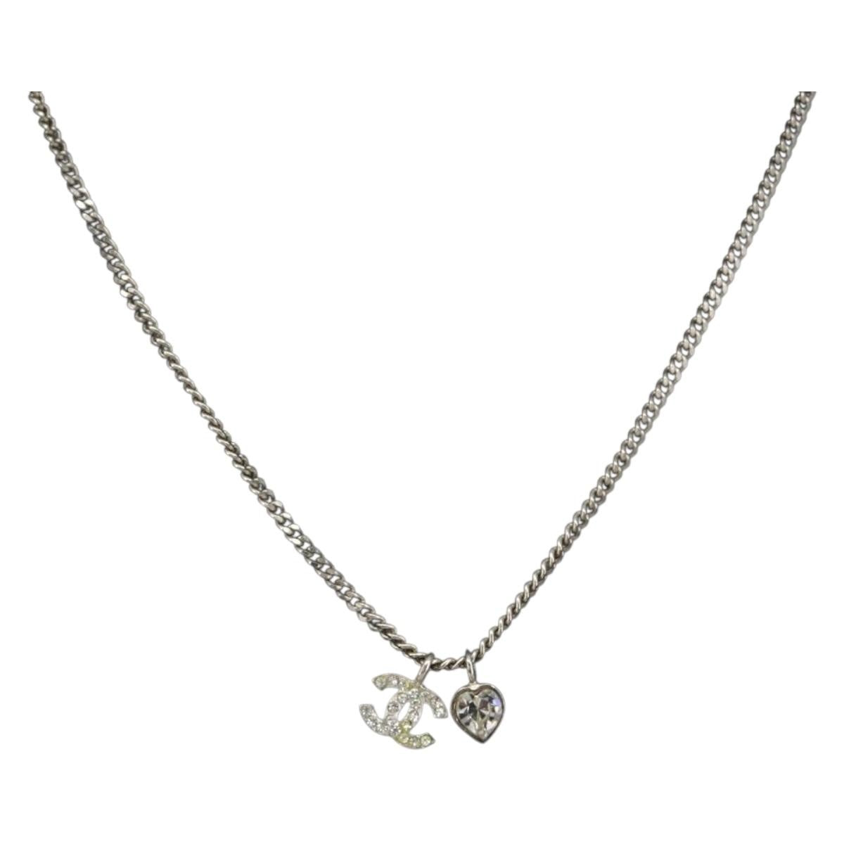Chanel CC and Heart Pendant Necklace Metal