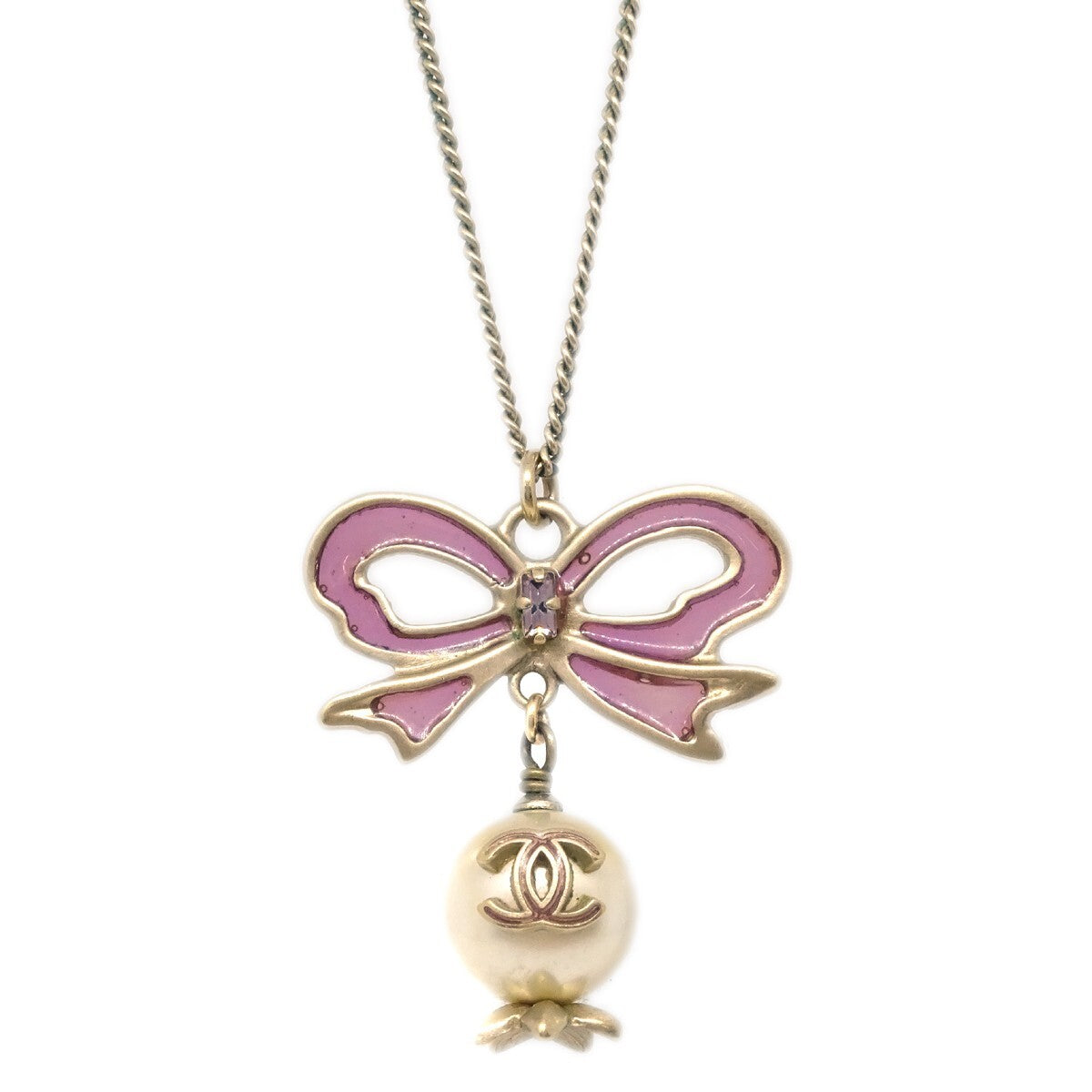 Chanel CC Bow Necklace Gold-plated with Artificial pearl