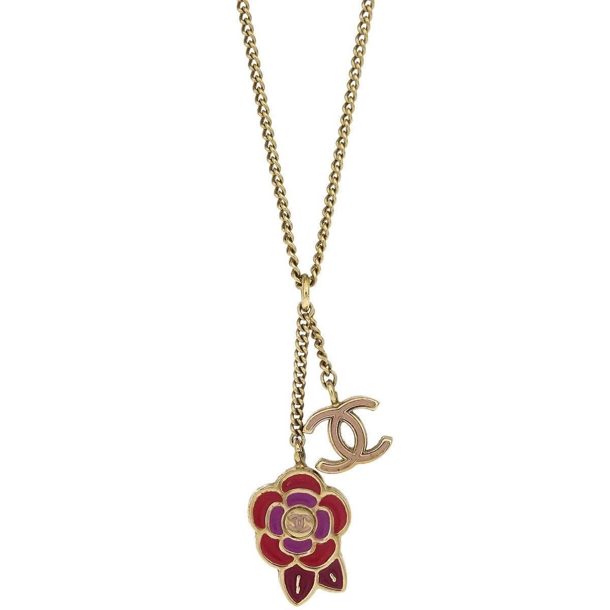 Chanel Camellia Pendant Necklace Metal with Enamel
