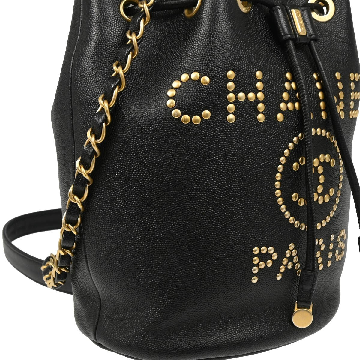 Chanel Deauville Drawstring Bucket Bag Studded Caviar