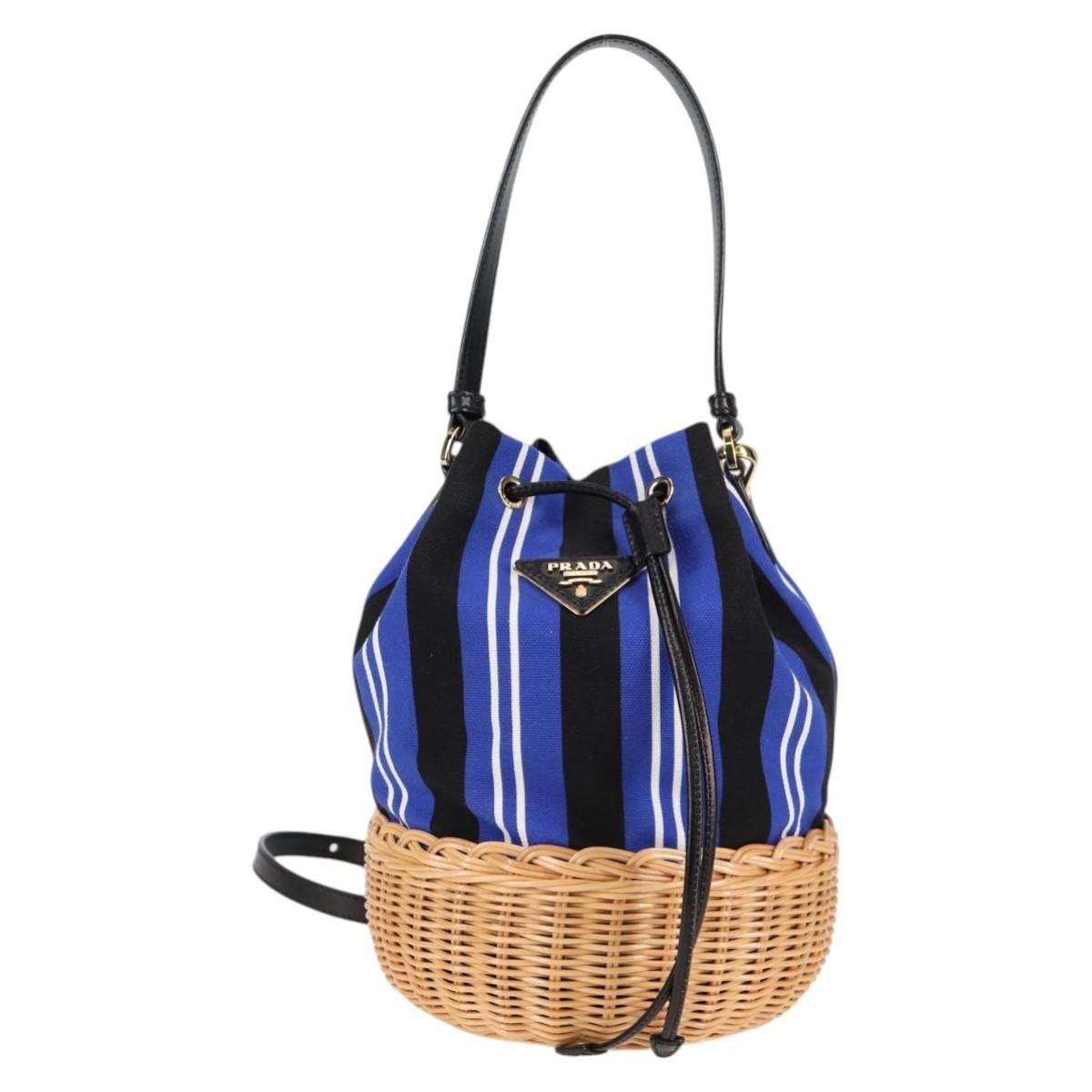 Prada Drawstring Bucket Bag Canvas and Wicker