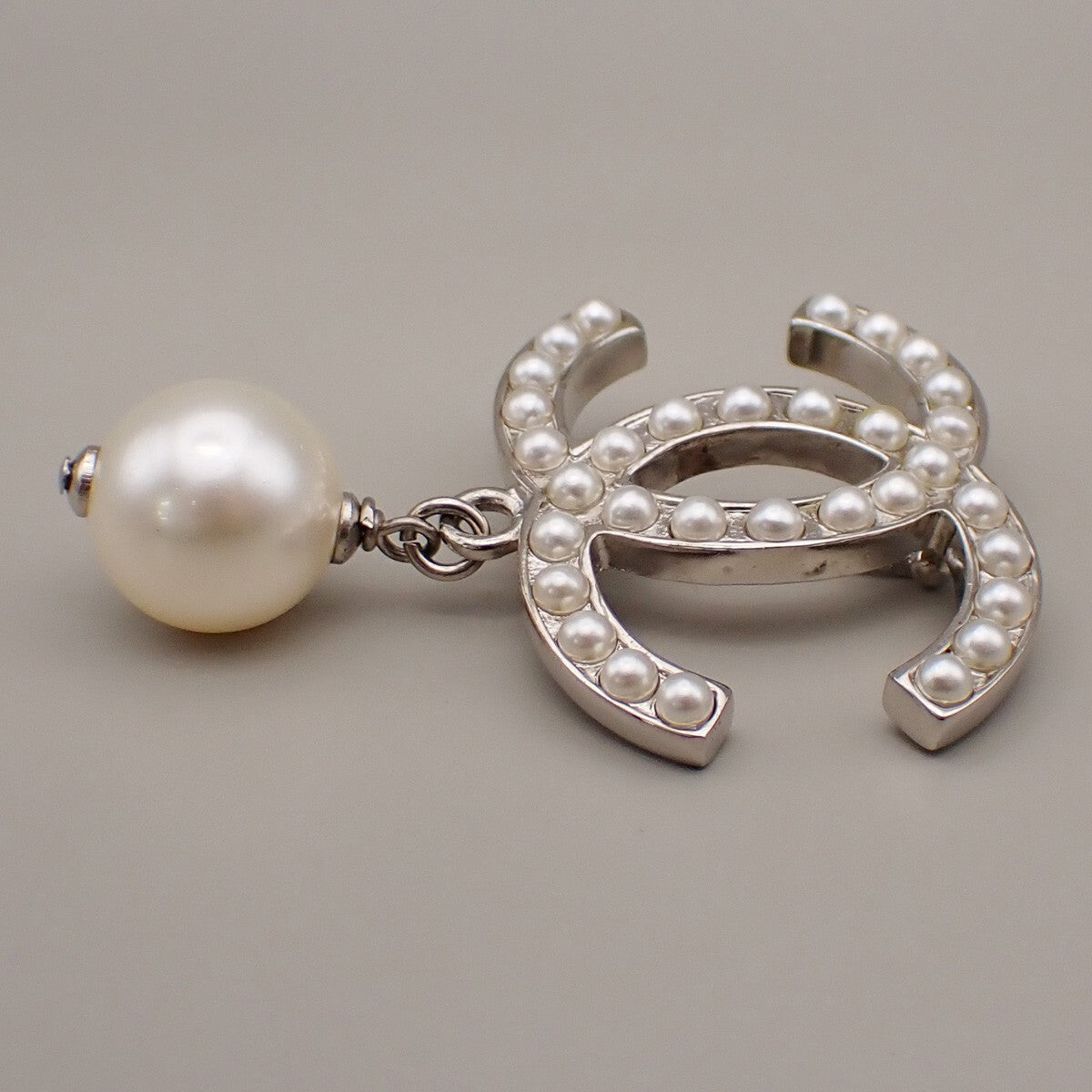 Chanel CC Drop Brooch Metal and Faux Pearls