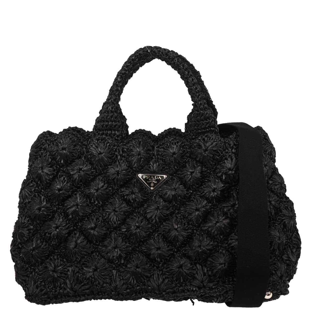Prada Canapa Convertible Tote Raffia Crochet