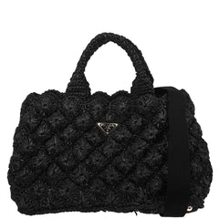 Prada Canapa Convertible Tote Raffia Crochet