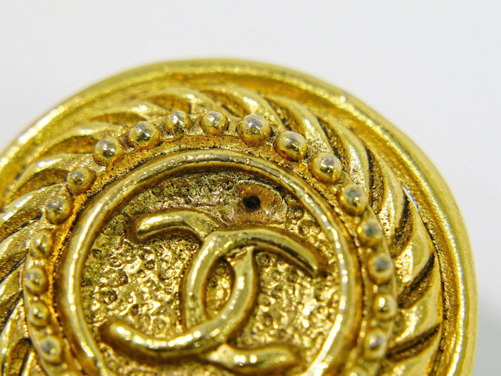 Chanel Vintage CC Logo Round Clip on Earrings Textured Metal