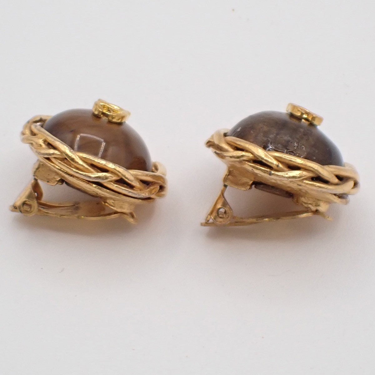 Chanel CC Button Clip-On Earrings Metal with Faux Pearl