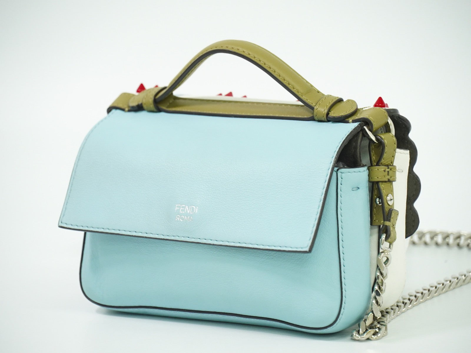 Fendi Double Baguette Embroidered Studded Leather